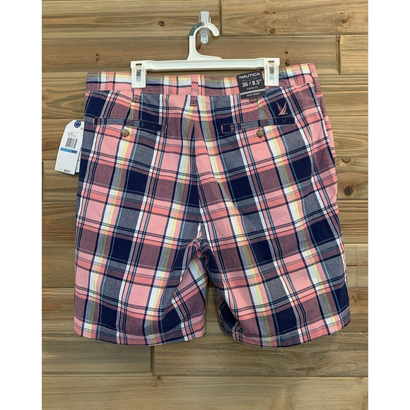 NWT NAUTICA Classic Fit Shrimp Pink Blue Dress Casual Deck Shorts Men's Size 36 - Picture 3 of 11